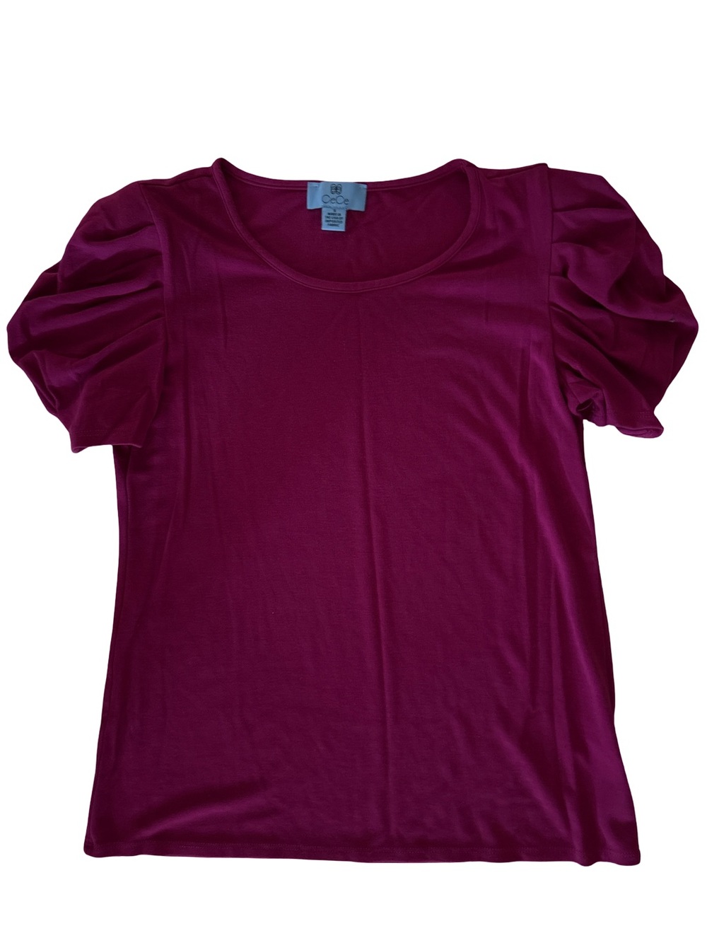 CeCe Puff Sleeve Scoop Neck Top — Berry Plum